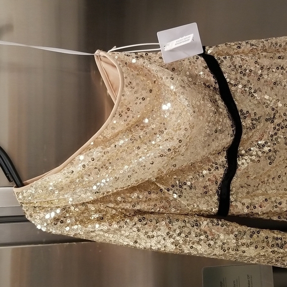 💕MARCHESA NOTTE💕 Glitter Ruffle Asymmetric Cocktail Dress ~ Champagne 2 NWT - Picture 5 of 11